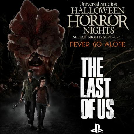 poster za Universal Studio Halloween horror nights prikazuje sliku Joela i Ellie iz igre